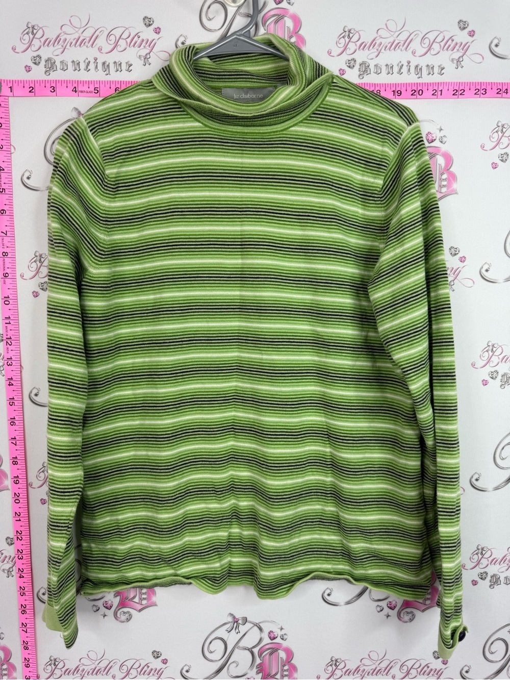 Liz Claiborne Green Striped Turtleneck Sweater